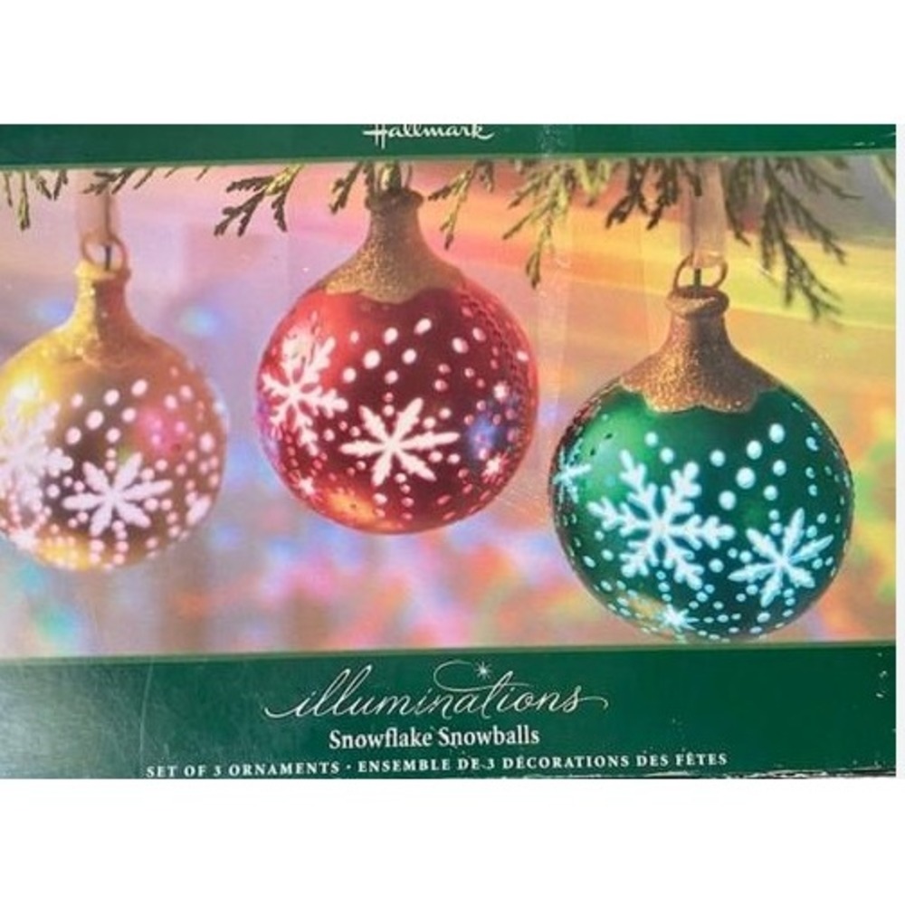 Hallmark Illuminations Snowflake Snowballs LED Ornaments Set of 3 QLM7975 2005